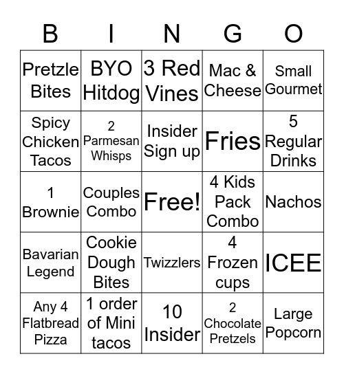 Concessions Bingo  Bingo Card