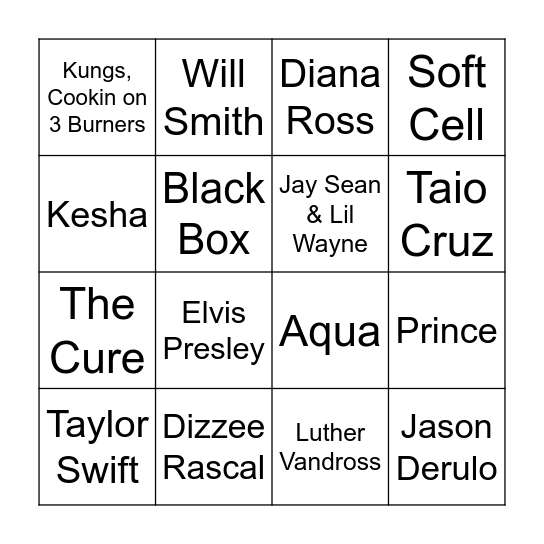 Artist 15 - QuestionOneQuiz Bingo Card