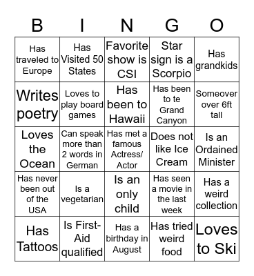 IceBreaker  Bingo Card