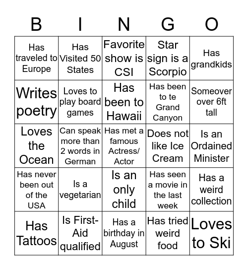 IceBreaker  Bingo Card