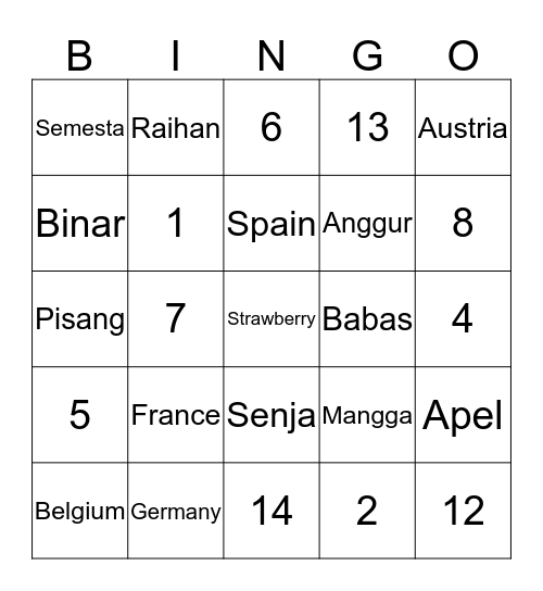 Semesta Bingo Card