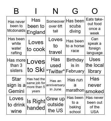 IceBreaker  Bingo Card