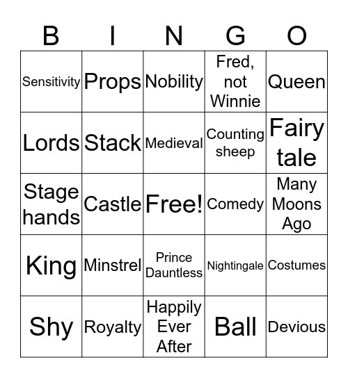ONCE UPON A MATTRESS Bingo Card