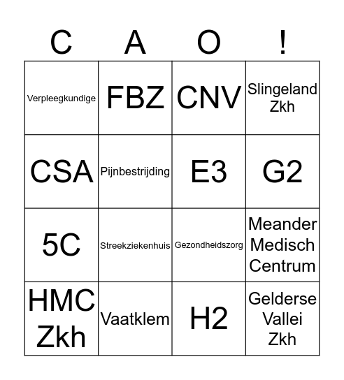 Goede zorg = goede CAO Bingo Card