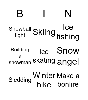 Winter activities Bingo Card