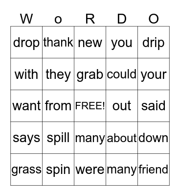 Wordo Fun! Bingo Card