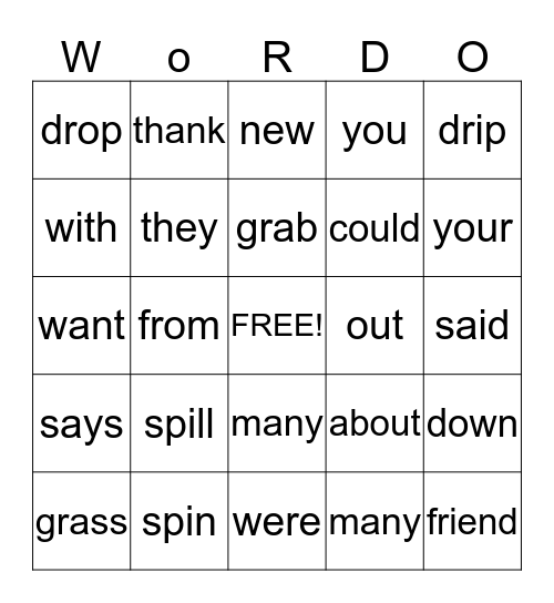 Wordo Fun! Bingo Card