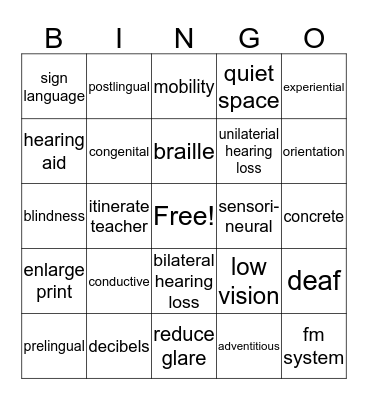 Ch. 11 Hearing & Ch. 12 Vision Bingo Card