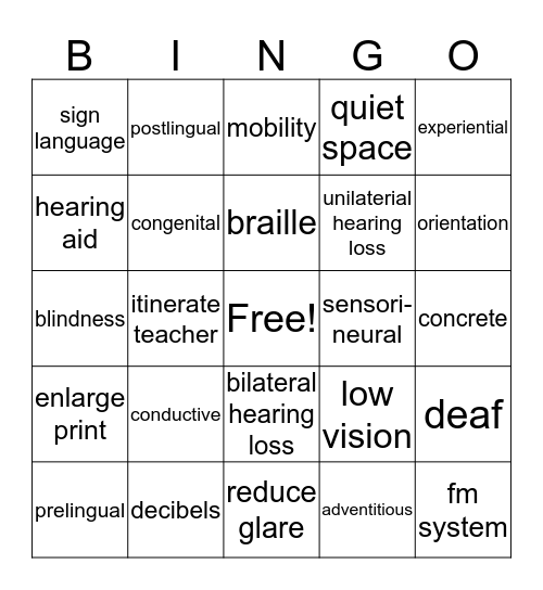 Ch. 11 Hearing & Ch. 12 Vision Bingo Card