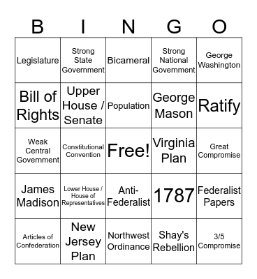 Constitutional Convention Bingo Card