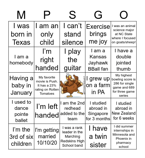 MPS Bingo Card