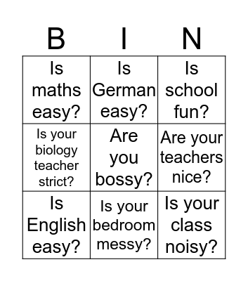 Yes or no? Bingo Card