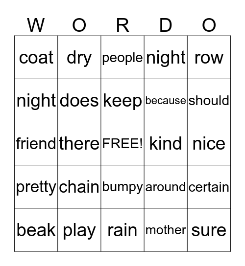 Wordo Fun! Bingo Card