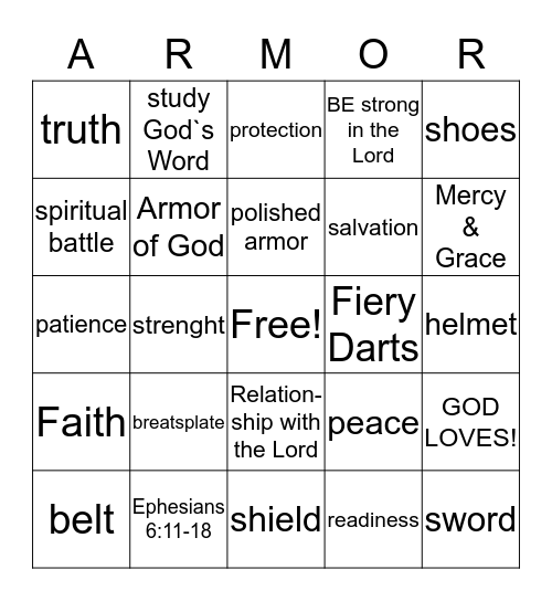 ARMOUR OF GOD Bingo Card