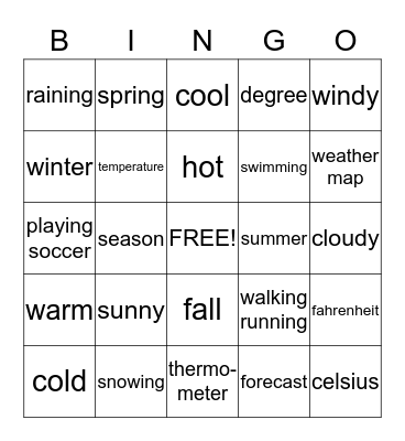 Weather Bingo Card