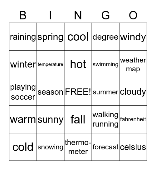 Weather Bingo Card