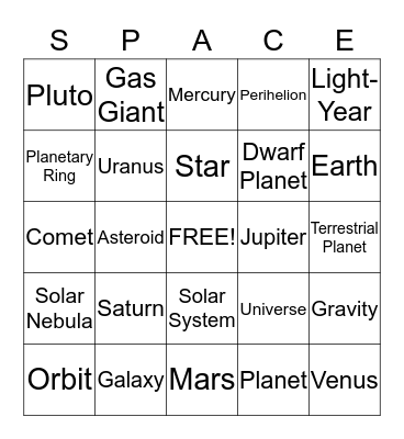 Universe Vocabulary Bingo Card