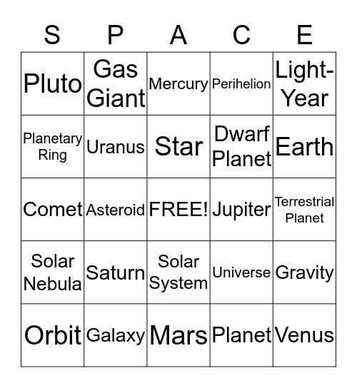 Universe Vocabulary Bingo Card