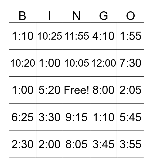Time Bingo! Bingo Card