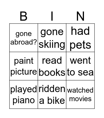 have you ever? Bingo Card