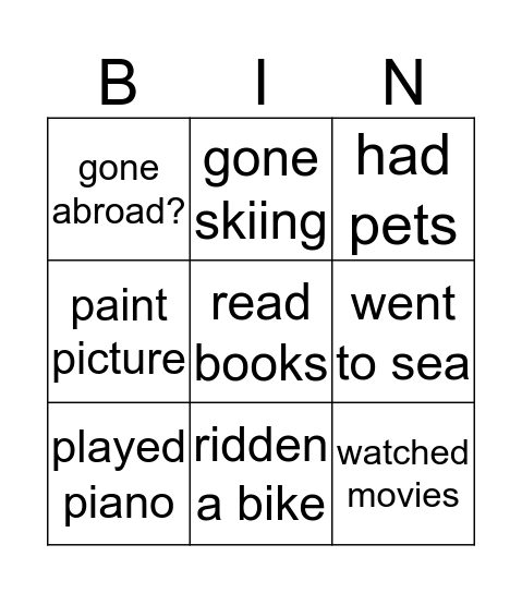 have you ever? Bingo Card