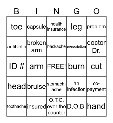 Doctor/health Bingo Card