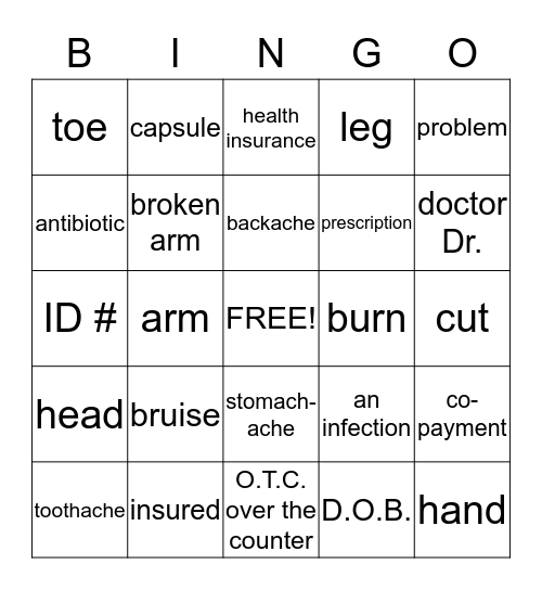 Doctor/health Bingo Card
