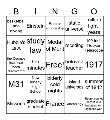 Edwin Hubble Bingo Card