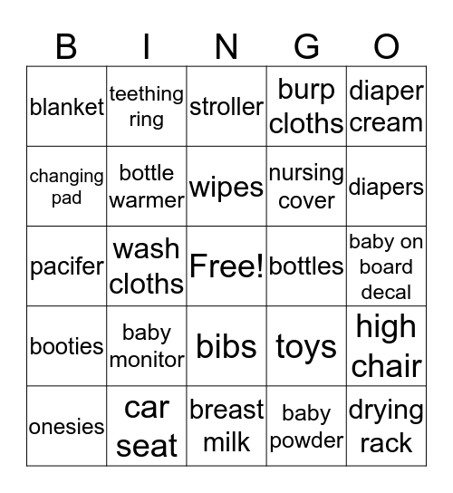 Baby Love on Board Bingo Card