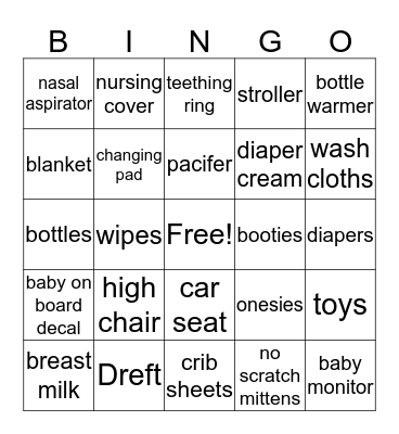 Baby Love on Board Bingo Card