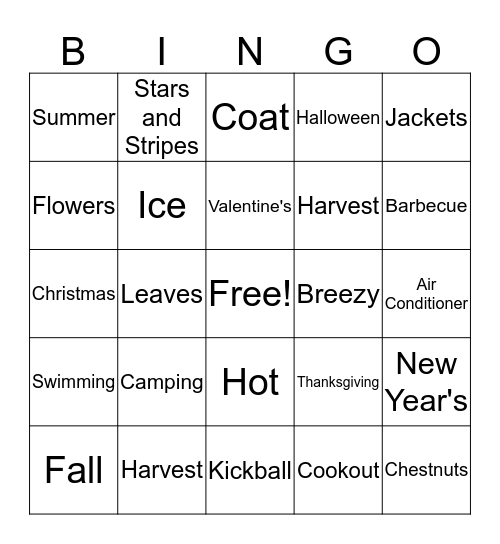 Seasonal Bingo Card