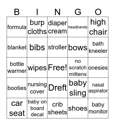 Baby Love on Board Bingo Card