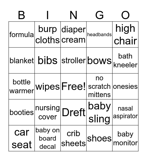 Baby Love on Board Bingo Card