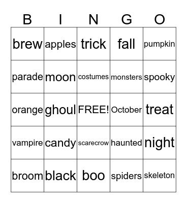 Mrs. Sturm's Class Halloween Bingo Card