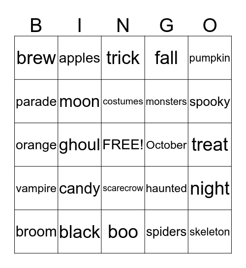 Mrs. Sturm's Class Halloween Bingo Card