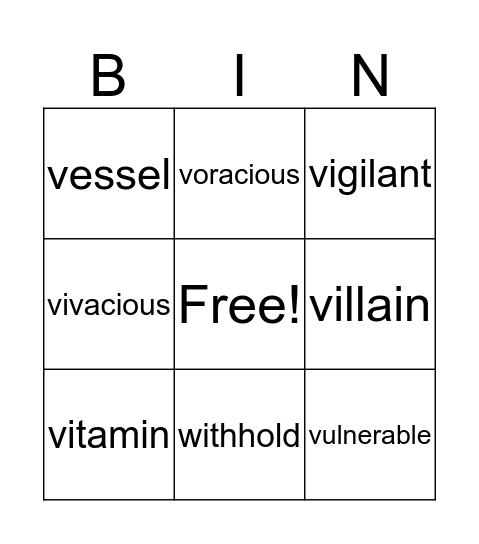 Week 13 - Spelling Bingo Card