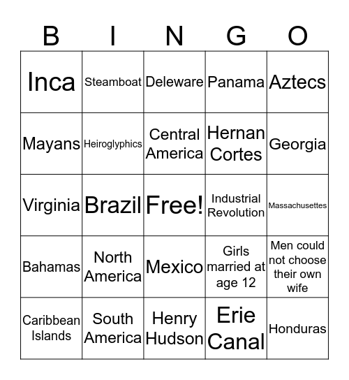 Social Studies Review Bingo Card