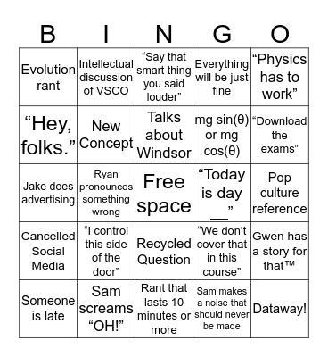 Mancino Bingo Card