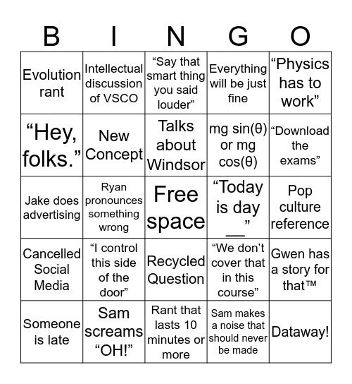 Mancino Bingo Card