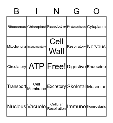 Cells and Systems Bingo Card