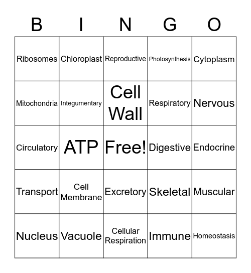 Cells and Systems Bingo Card