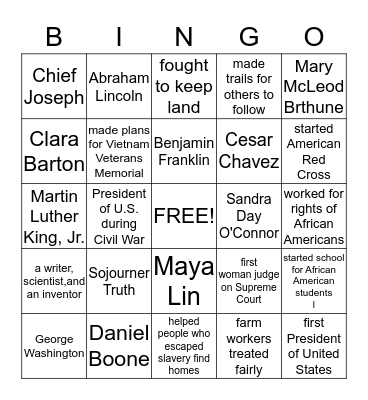 Special American Bingo Card