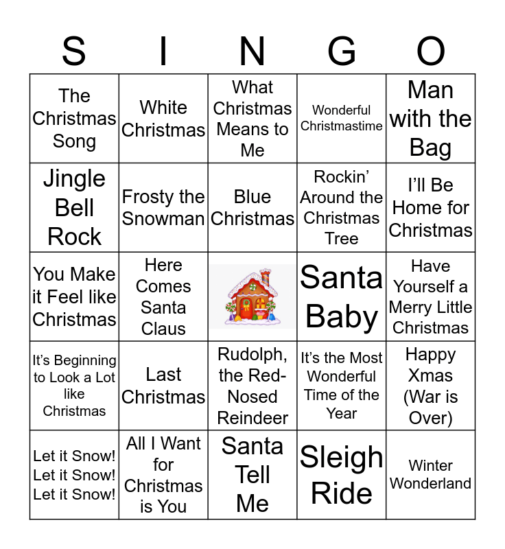 Christmas Music Singo Bingo Card