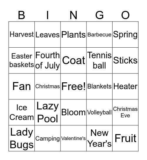 Holiday Seasons of Bingo Card