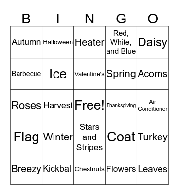 Holiday Seasons of Bingo Card