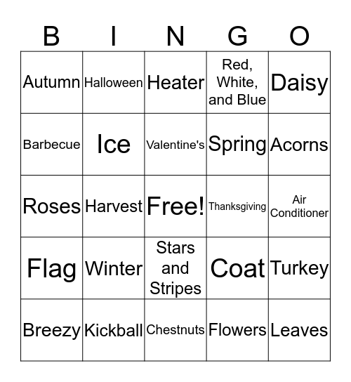 Holiday Seasons of Bingo Card