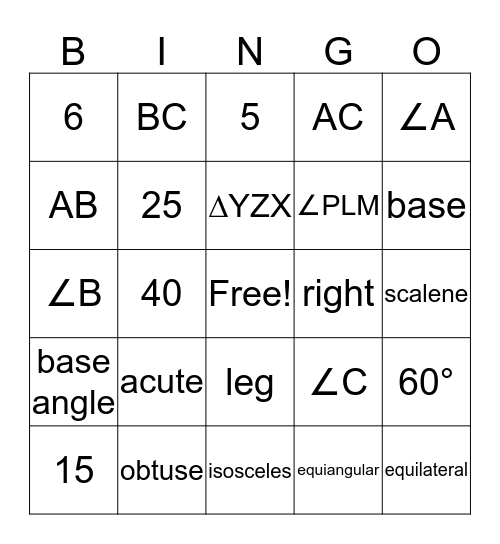 Triangle Bingo Card