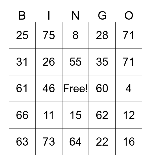 Turkey Bingo!  Bingo Card