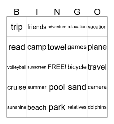 Summer Fun Bingo Card