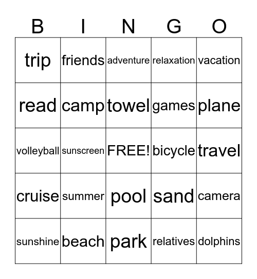 Summer Fun Bingo Card